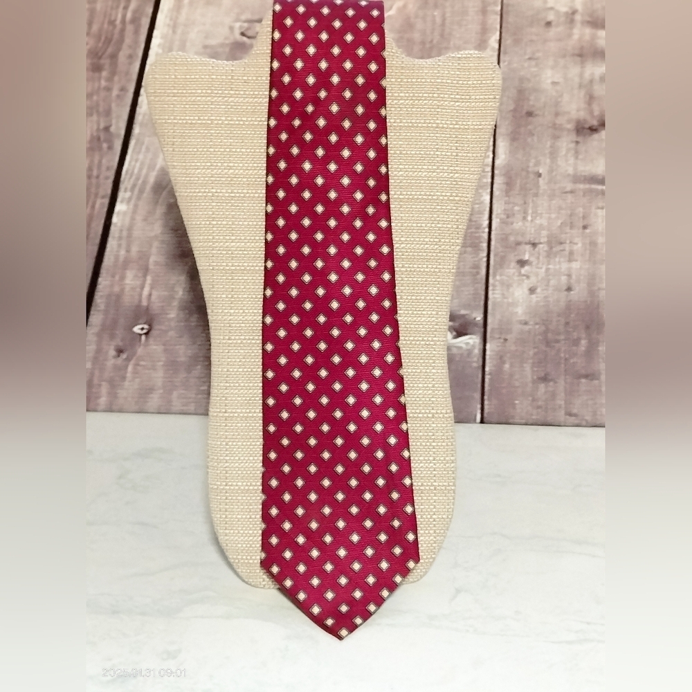 Park Avenue by Warner Geometric Patterned Tie Necktie Red Yellow Square Woven